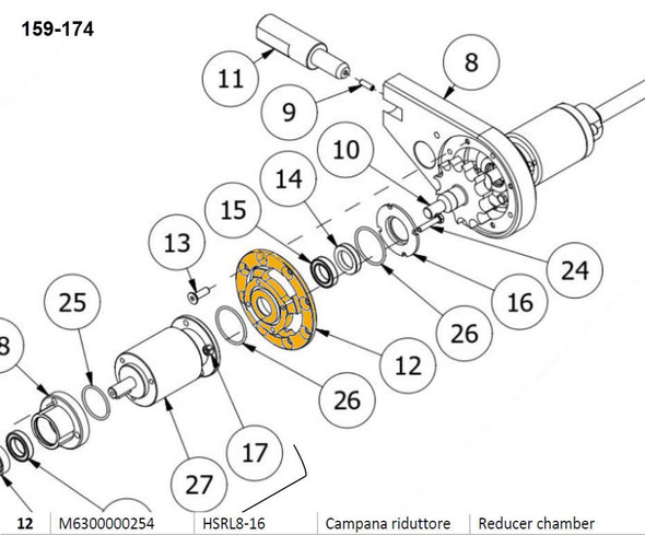 ProTool Reducer Chamber for 32in 39in Rotary, technical diagram of reducer chamber with labeled components.