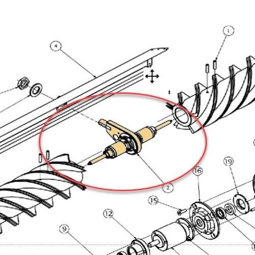 ProTool Central Unit CORE for 39-inch rotary brush, sent in for repair, with internal components and shaft illustrated in technical diagram.