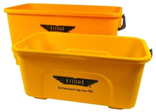Ettore Bucket Super Compact with Handle, bright yellow plastic cleaning bucket with black handle and logo, ideal for professional cleaning tasks.