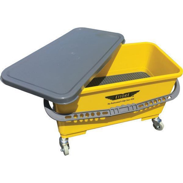 Ettore Bucket Super Complete Ettore, yellow cleaning bucket with gray lid, removable gray handle, and caster wheels for easy mobility.
