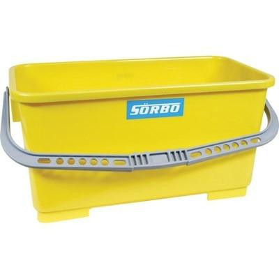 Sorbo Bucket Yellow 6Gal Sorbo, a bright yellow 6-gallon utility bucket with a sturdy gray handle and a blue Sorbo logo on the side.