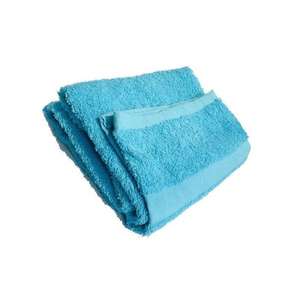 J.Racenstein Terry Towels, stack of three blue terry cloth towels with a textured surface and plush feel for household use.