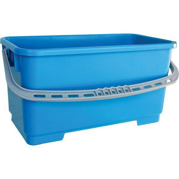 Moerman Bucket 6.5 Gallon Moerman, blue plastic utility bucket with a gray handle for gardening or cleaning tasks.