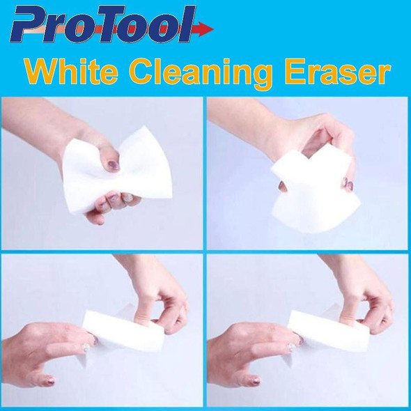 ProTool White Cleaning Sponge Pad (8 Pk), image showing hands holding and demonstrating the use of white cleaning sponge pads for household cleaning.