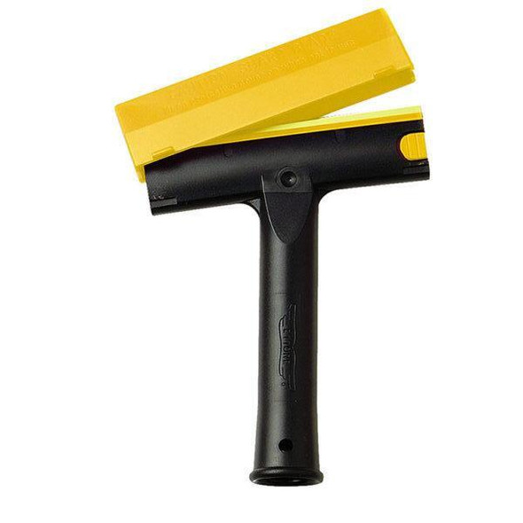 Ettore Scraper 5in, black handle with yellow scraping blade for cleaning windows and glass surfaces.