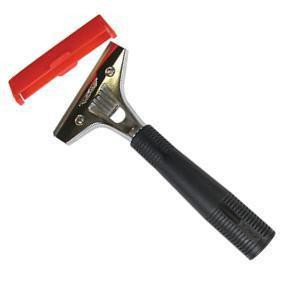 Ettore Scraper HD 04in, professional window cleaning scraper with a red safety guard and a sturdy black handle for efficient glass and window surface cleaning.