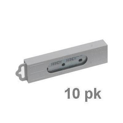 JBF Blades Handy SS 70mm 2.75in (10) , image of a set of ten replacement blades in a gray plastic holder.