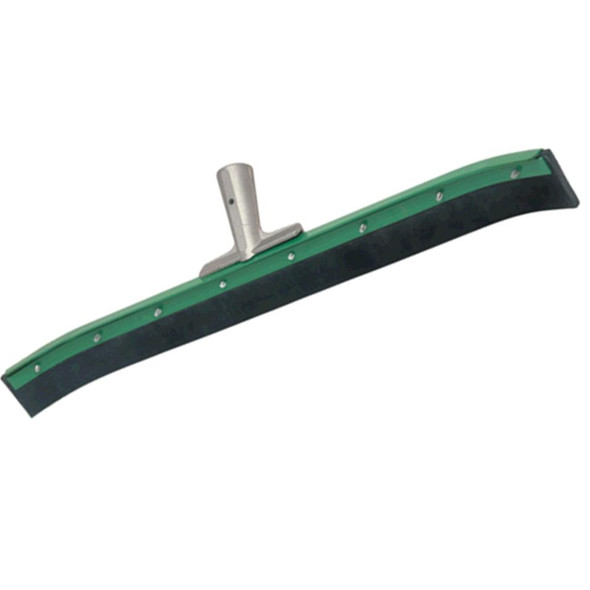 Unger Floor Sq AquaDozer HD Curved 36in Unger, a cleaning tool with a curved black rubber blade, green frame, and silver handle attachment for floor cleaning.