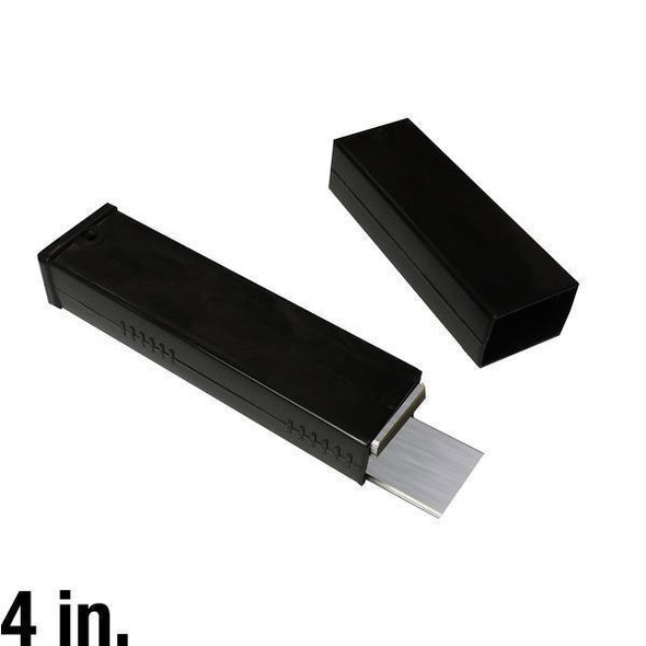 Unger Blades Ninja Stainless Steel 4in 25pk, set of 25 replaceable stainless steel blades with black protective case for window cleaning tools.