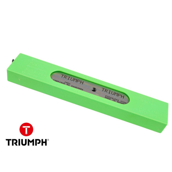 Triumph Blades Triumph Stainless Steel 06 inch 0.15 mm Thick, 10 Pack, product image showing a bright green plastic storage box with a transparent window displaying the blades inside.
