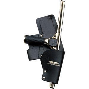 Ettore Holster Dual Leather Ettore, a professional cleaning tool holster with a black leather and plastic design, featuring a handle and nozzle for window cleaning.