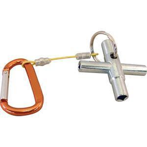 ProTool Water Key 4 Way with carabiner, metal water key with four openings and a carabiner clip for secure fastening.