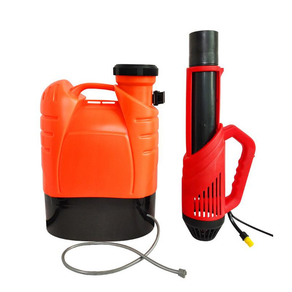 ProTool Electrostatic BackPack Sprayer 12v Battery Powered, orange and black backpack sprayer with a handheld black and red spray wand.