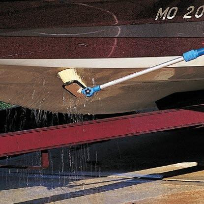 J.Racenstein Adapter for FlowThru, shown attached to a boat for cleaning or maintenance.