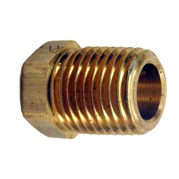 J.Racenstein Adapter #200 1/8in-1/4in Tucker, brass fitting connector with threaded ends for plumbing and woodworking tools.