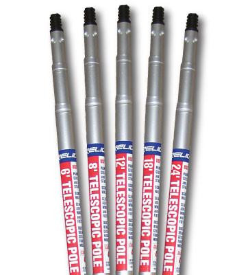 J.Racenstein Garelick Quik Lok Telescopic Pole, five silver telescopic poles with black tips and red and white labels.