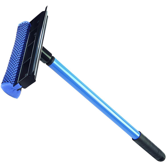 Ettore Auto Squeegee Scrubber Ettore, blue and black cleaning tool with a long handle and squeegee head for car and window cleaning
