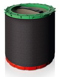 Unger HydroPower Ultra 1-Stage Replacement Resin Canister, cylindrical water filtration resin canister with black exterior and red base, used for high-efficiency water purification systems.