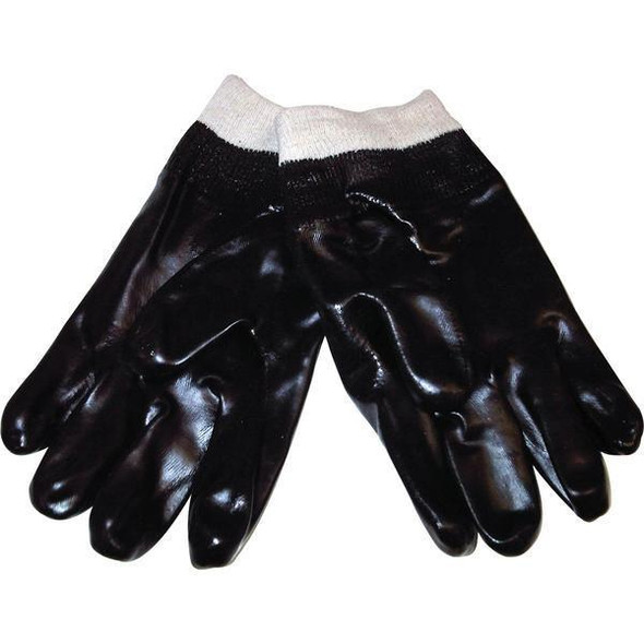 ProTool Glove PVC Dipped w/Knit Wrist Universal, black PVC coated gloves with knitted white cuffs for enhanced grip and protection.