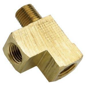 J.Racenstein Tee B Dispenser Outlet, a brass plumbing fitting with a wooden component for connecting pipes.