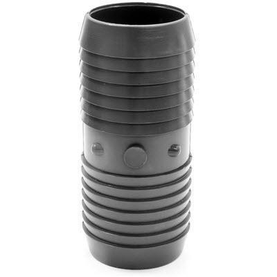 J.Racenstein Hose Vac Connector 2in, black plastic vacuum hose connector with a ribbed design for secure fitting and easy attachment to vacuum hoses.