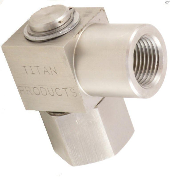 J.Racenstein Swivel SS 1/2in NPT Female-Female Titan, stainless steel swivel fitting with female threaded ends for pipe connection.