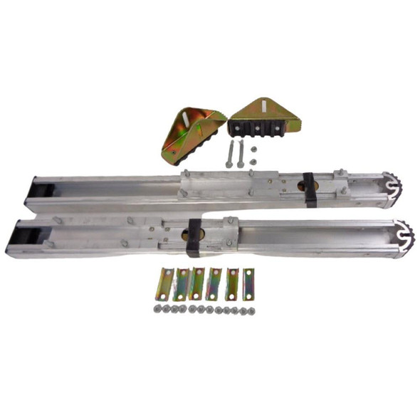 J.Racenstein Level-EZE Ladder Leveler with Swivel Feet, adjustable aluminum ladder leveler with swivel feet and accessories for enhanced stability and leveling on uneven surfaces.