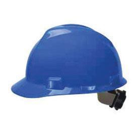 ProTool HardHat Blue Ratchet Slotted Polyethylene, safety helmet with adjustable ratchet strap for comfortable fit.