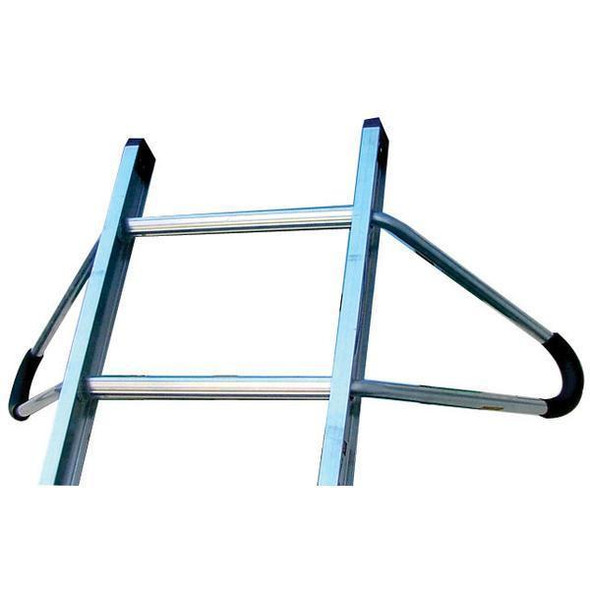 J.Racenstein Ladder Stand Out - Stabilizer with Foam Elbows, shown attached to a ladder for enhanced stability and safety during climbing.