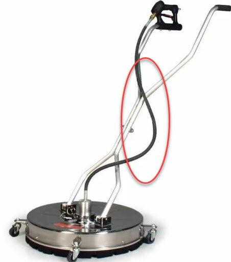 J.Racenstein Hose Replacement Trigger Gun to Swivel 56in, image of a cleaning machine with a hose and trigger gun attached to a swiveling connector.