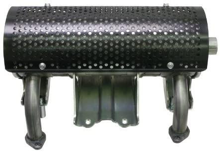 J.Racenstein Muffler for Honda Engine GX690, black cylindrical muffler with perforated surface and mounting brackets.