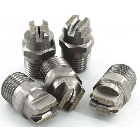 J.Racenstein Nozzle Stainless Steel 1/4 NPT, set of five metal nozzles with threading and slotted tips for industrial applications.