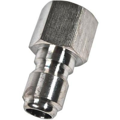 J.Racenstein Plug 3/8in SS FPT, metallic stainless steel plug with threaded end for industrial plumbing and hydraulic connections.