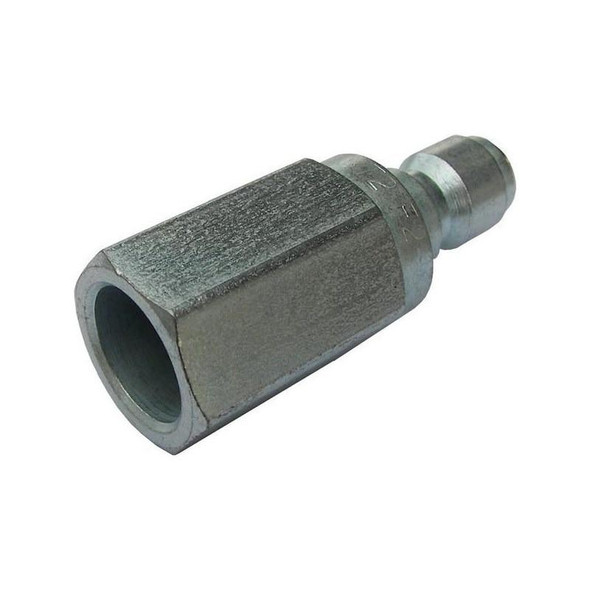 PressurePro Lance Saver QC Plus to 1/4in FPT, a metal pneumatic fitting with a hexagonal body and a threaded section for secure attachment.