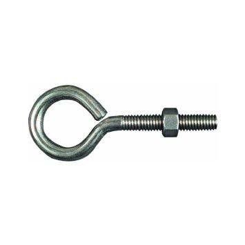 J.Racenstein EyeBolt 3/8in x 4in, steel eye bolt with threaded shank and nut for secure anchoring or lifting applications.