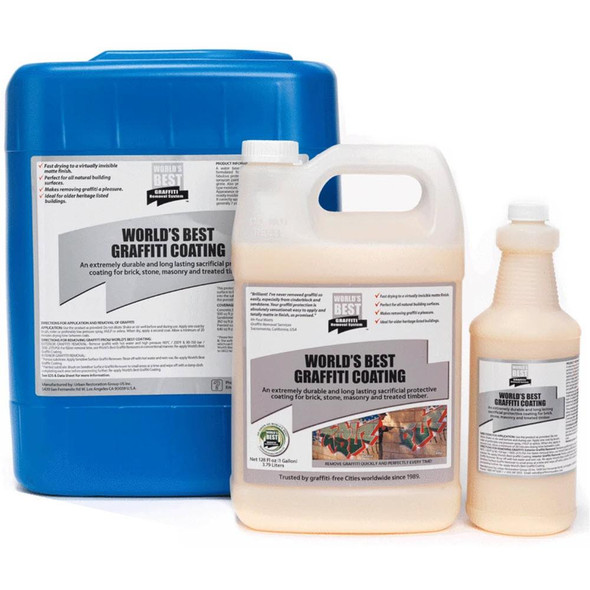 J.Racenstein Graffiti Coating, graffiti removal and protective coating bottles in various sizes with graffiti graffiti protection label.