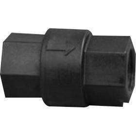 ProTool Check Valve 1/2in Female NPT, black plastic check valve with threaded ends for fluid control.