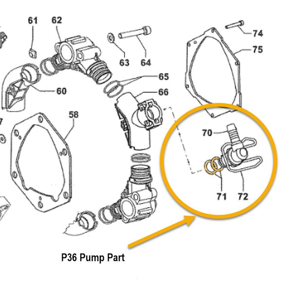 J.Racenstein Comet P36 ORing 2.62 x 20.7, technical diagram of a piston pump component with highlighted ORing.