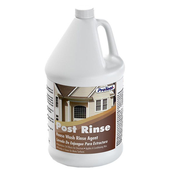 ProTool Post Rinse, a house wash rinse agent in a white plastic bottle with a handle and a screw cap.