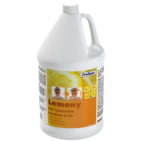 ProTool Lemony, odor counteractant with lemon fragrance in a large white plastic jug with a handle and screw cap.
