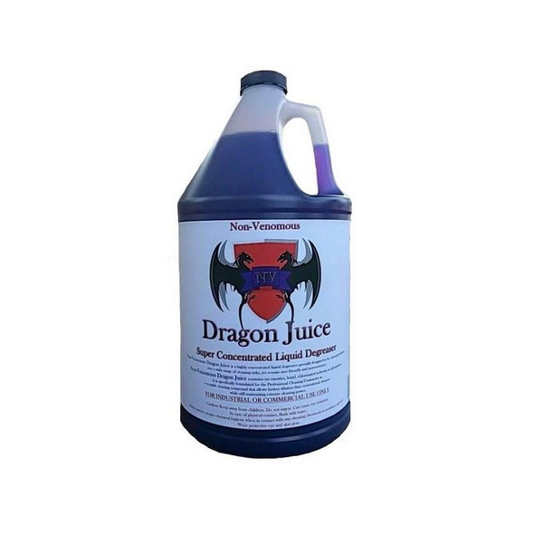 J.Racenstein Dragon Juice Super Concentrated Degreaser, a large plastic bottle with a label featuring a dragon logo and product details.
