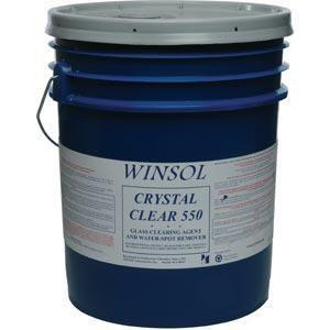 Winsol Crystal Clear 550 Hard Water Stain Remover, blue plastic bucket with handle and label indicating product details.