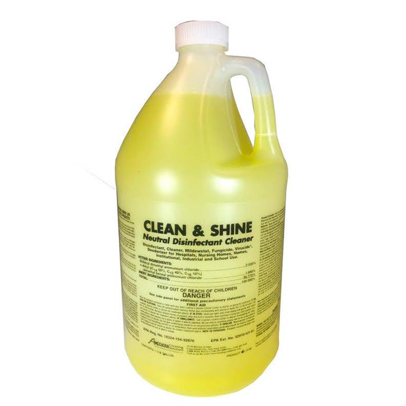 ProTool Disinfectant Clean & Shine gallon, yellow disinfectant cleaner bottle with white cap and label.