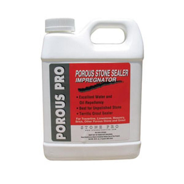 StonePro Porous Pro Sealer, white plastic bottle with red and black label for porous stone sealing and impregnation.
