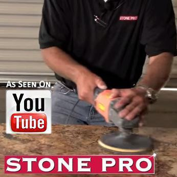 StonePro YouTube Granite Top Restoration Dark, a person using a polishing tool on a granite countertop for restoration