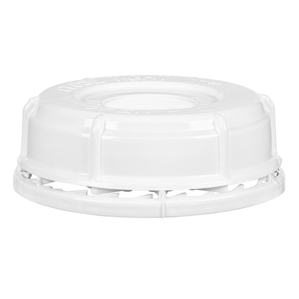J.Racenstein Cap, Screw on for 6 gal Tote, white plastic screw-on cap with vented design for secure sealing and spillage prevention.