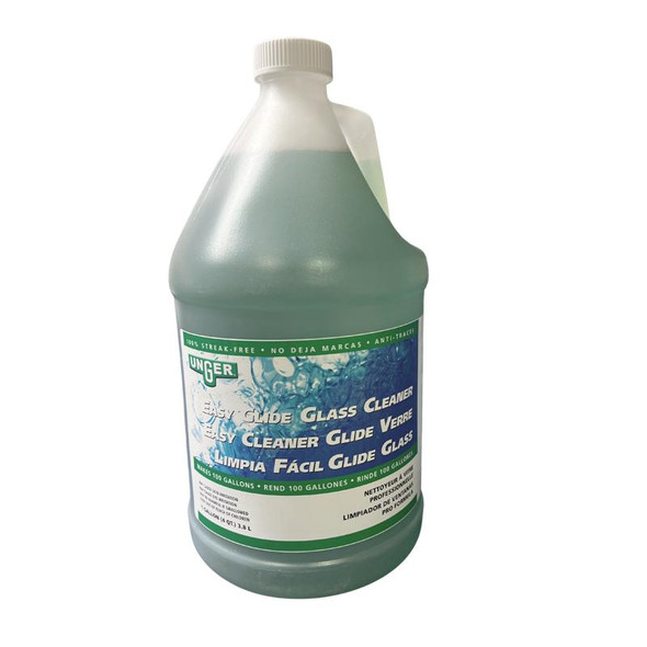 Unger Easy Glide Glass Cleaner, a large bottle of professional glass cleaning solution for streak-free cleaning of windows and glass surfaces.