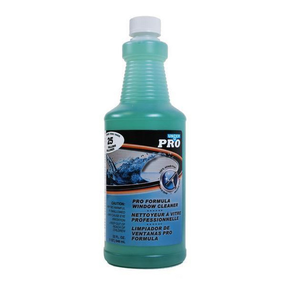Unger Easy Glide, a professional window cleaner liquid in a green plastic bottle with a white cap and a label detailing product features.