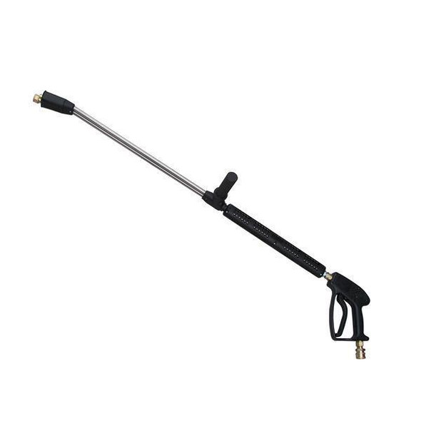 ProTool Gun Dual Lance Assy 40in w-SS QC & Swivel, industrial spray gun with elongated lance, quick connect fittings, swivel joint, and ergonomic handle for versatile cleaning tasks.