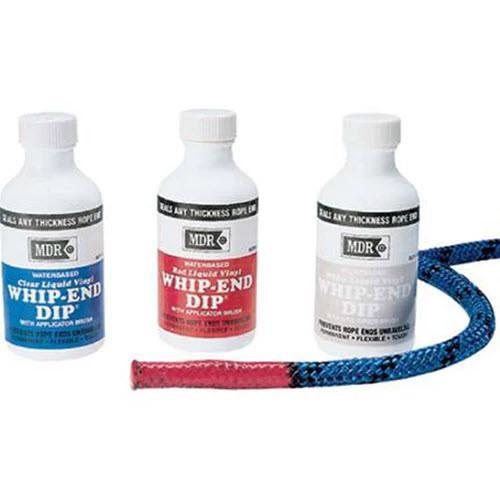 J.Racenstein Pigeon Mountain Whip-end Rope Dip Clear, image of three bottles of water-based liquid dip for pigeon training, with a blue and red rope shown in the foreground.